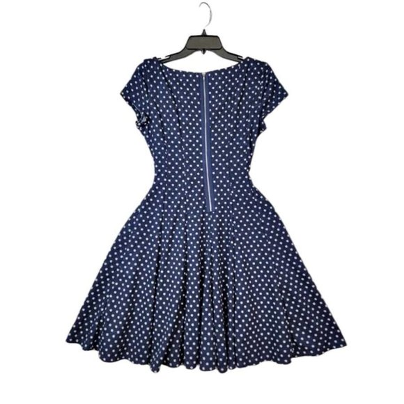 Danny & Nicole Navy Blue Dress Size 6 Women Fit n Flare Dot Short Sleeves Career - Picture 7 of 8